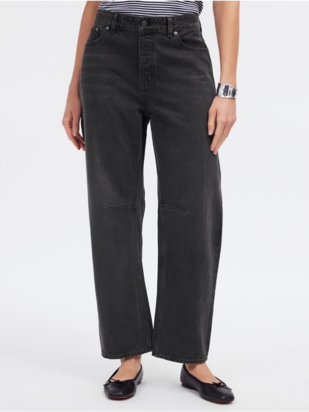 Madewell Darted Barrel Leg Jean 29 Olenda Wash Faded Black Gray Denim $138 NR525